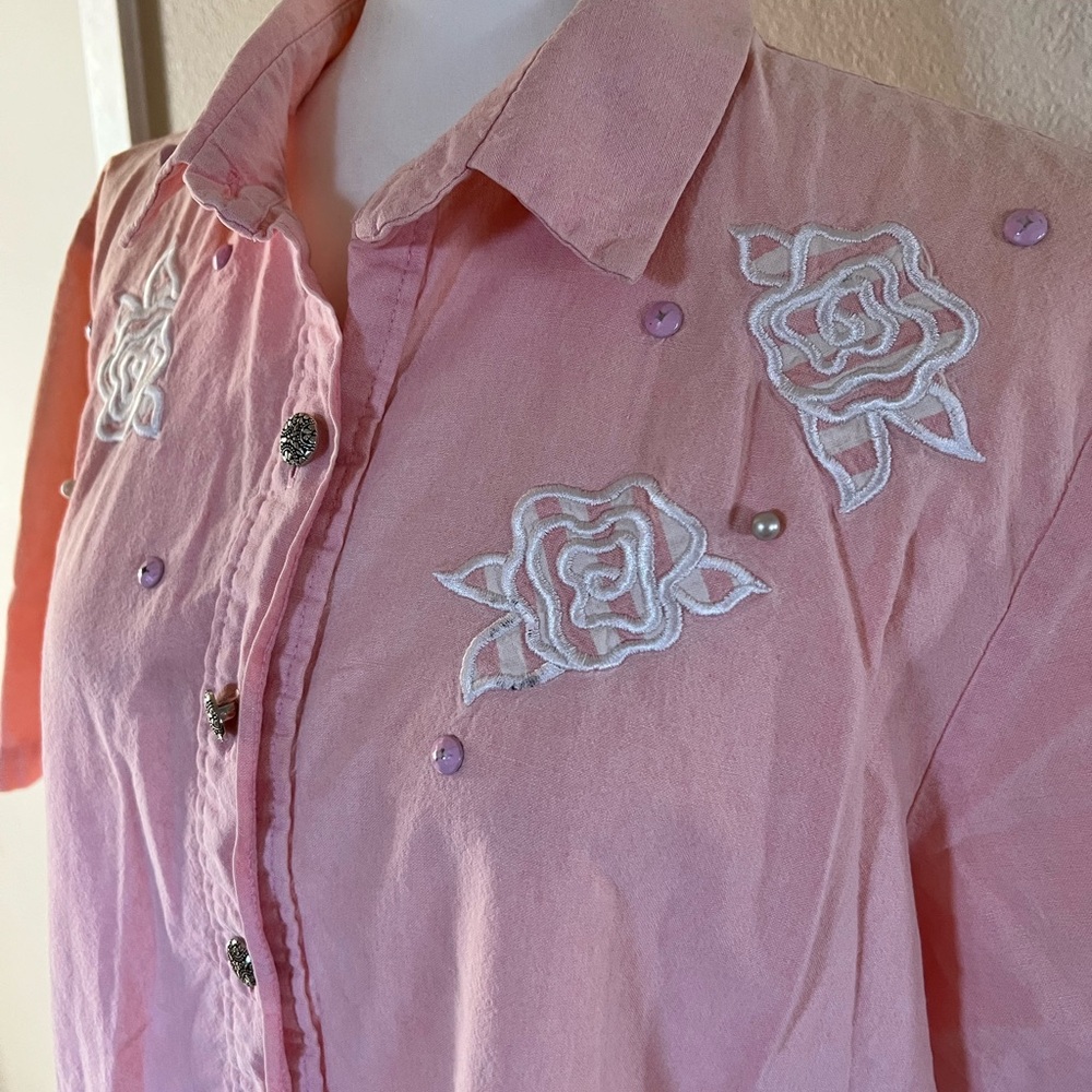 Pink Embroidered Button Down Shirt